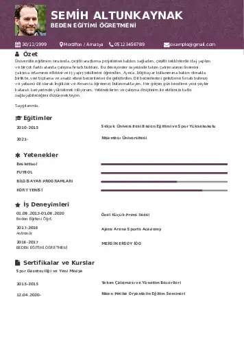 Beden Eğitimi Öğretmeni CV Örnekleri cv indir